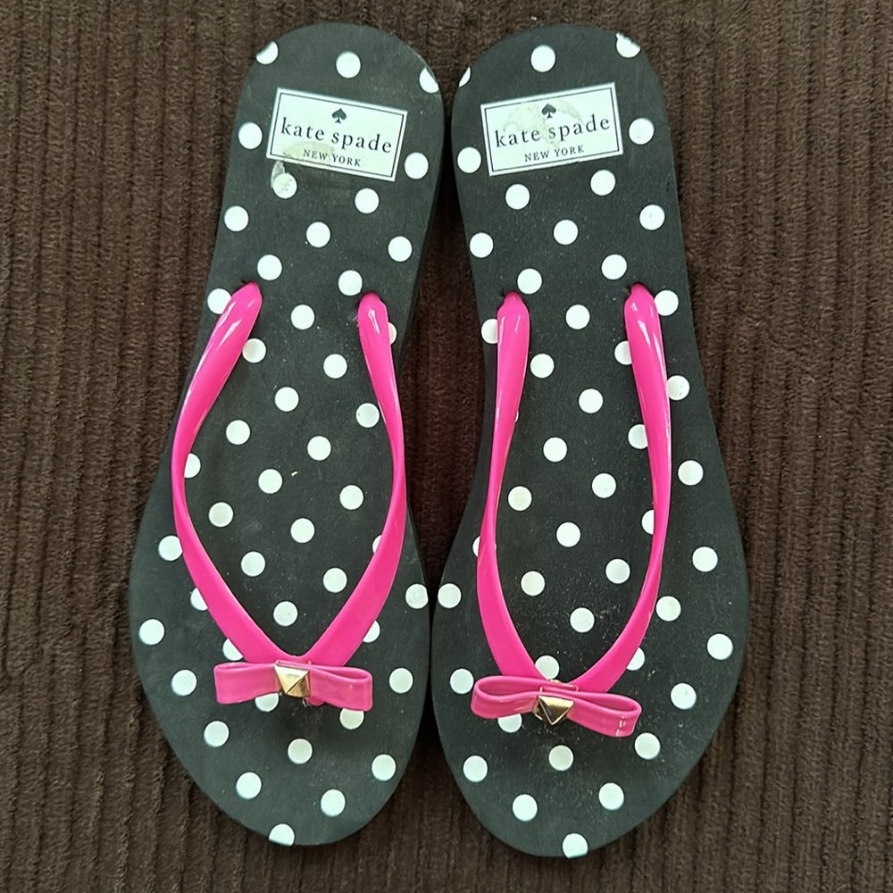Kate Spade Black White Pink - Stripe Flip Flop Women’s size 8 - Picture 2 of 5